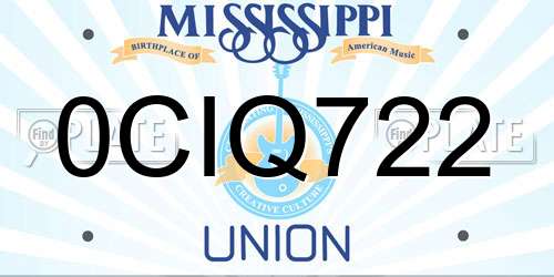 0CIQ722 Mississippi License Plate