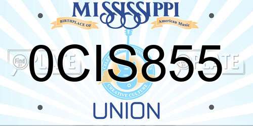 0CIS855 Mississippi License Plate