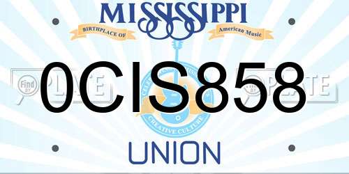 0CIS858 Mississippi License Plate
