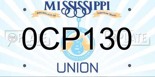 0CP130 Mississippi License Plate