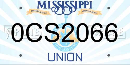 0CS2066 Mississippi License Plate
