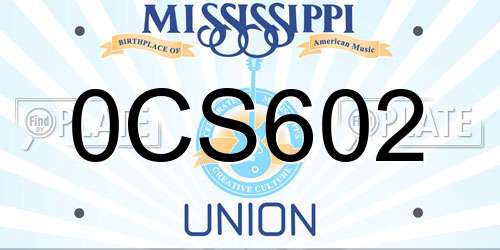0CS602 Mississippi License Plate