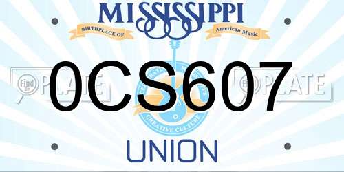 0CS607 Mississippi License Plate