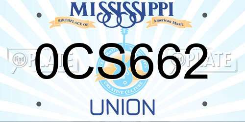 0CS662 Mississippi License Plate