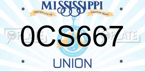 0CS667 Mississippi License Plate
