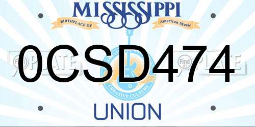 0CSD474 Mississippi License Plate