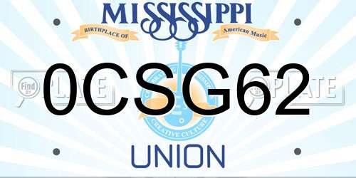 0CSG62 Mississippi License Plate