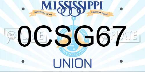 0CSG67 Mississippi License Plate
