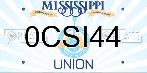 0CSI44 Mississippi License Plate