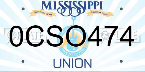 0CSO474 Mississippi License Plate
