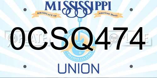 0CSQ474 Mississippi License Plate