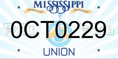 0CT0229 Mississippi License Plate