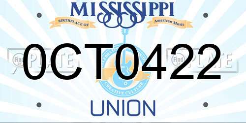 0CT0422 Mississippi License Plate