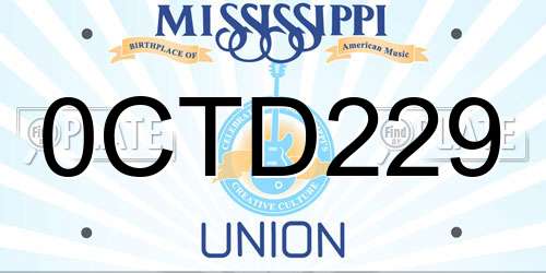 0CTD229 Mississippi License Plate