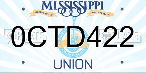 0CTD422 Mississippi License Plate