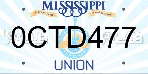 0CTD477 Mississippi License Plate