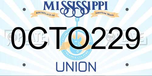0CTO229 Mississippi License Plate