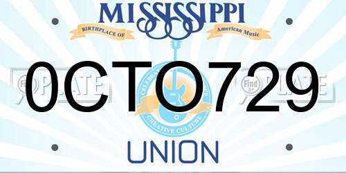 0CTO729 Mississippi License Plate