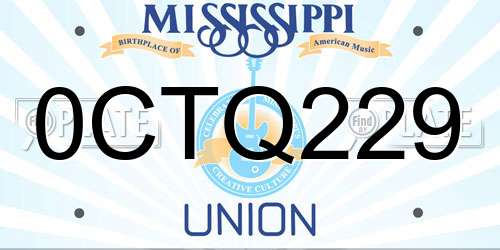 0CTQ229 Mississippi License Plate