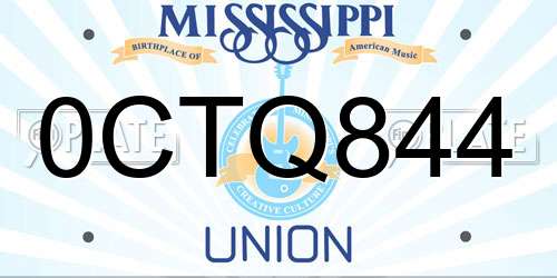 0CTQ844 Mississippi License Plate