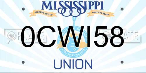 0CWI58 Mississippi License Plate