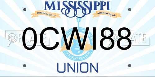 0CWI88 Mississippi License Plate