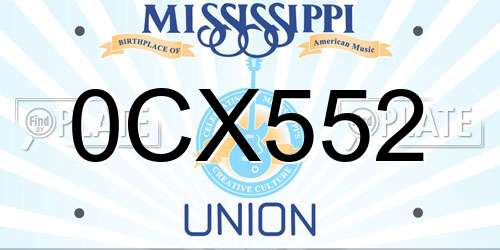 0CX552 Mississippi License Plate