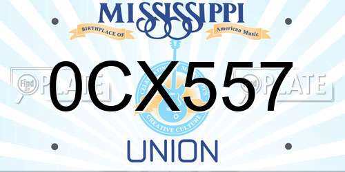 0CX557 Mississippi License Plate