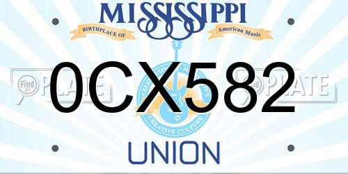 0CX582 Mississippi License Plate