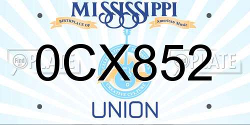 0CX852 Mississippi License Plate