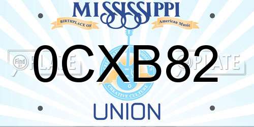 0CXB82 Mississippi License Plate