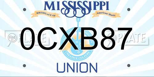 0CXB87 Mississippi License Plate