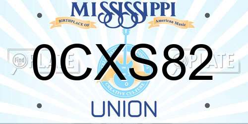 0CXS82 Mississippi License Plate