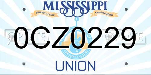 0CZ0229 Mississippi License Plate
