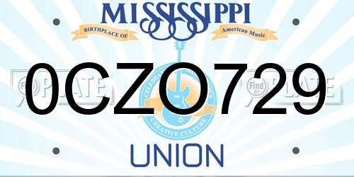 0CZO729 Mississippi License Plate