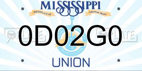 0D02G0 Mississippi License Plate