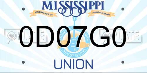 0D07G0 Mississippi License Plate