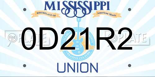 0D21R2 Mississippi License Plate