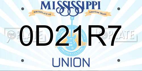 0D21R7 Mississippi License Plate