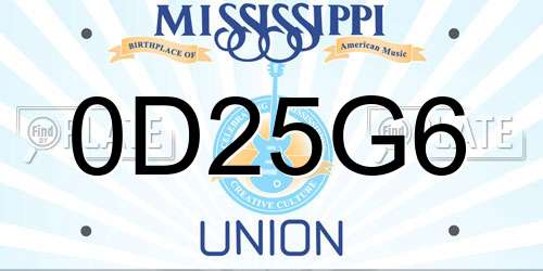 0D25G6 Mississippi License Plate