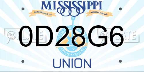 0D28G6 Mississippi License Plate