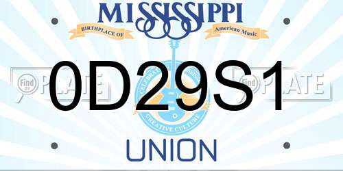 0D29S1 Mississippi License Plate