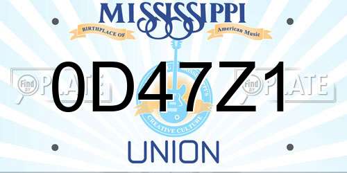 0D47Z1 Mississippi License Plate