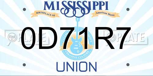0D71R7 Mississippi License Plate