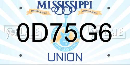 0D75G6 Mississippi License Plate