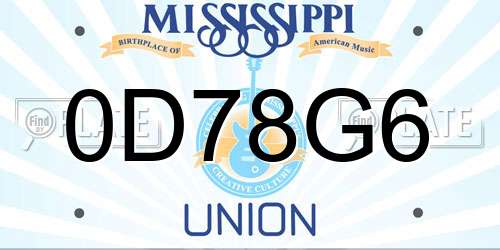 0D78G6 Mississippi License Plate