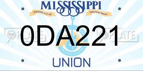 0DA221 Mississippi License Plate