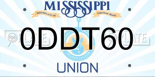 0DDT60 Mississippi License Plate