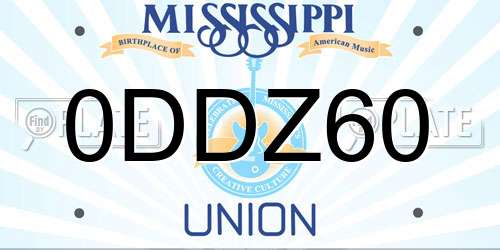 0DDZ60 Mississippi License Plate