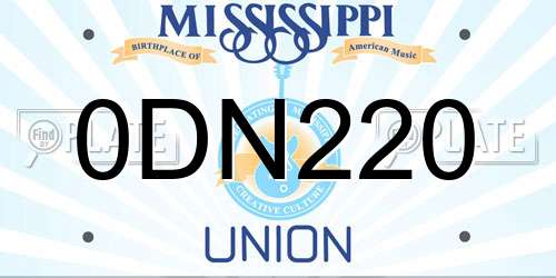 0DN220 Mississippi License Plate